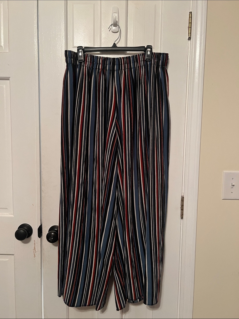 like an angel Striped Wide-Leg Pants in Navy, Black & Red